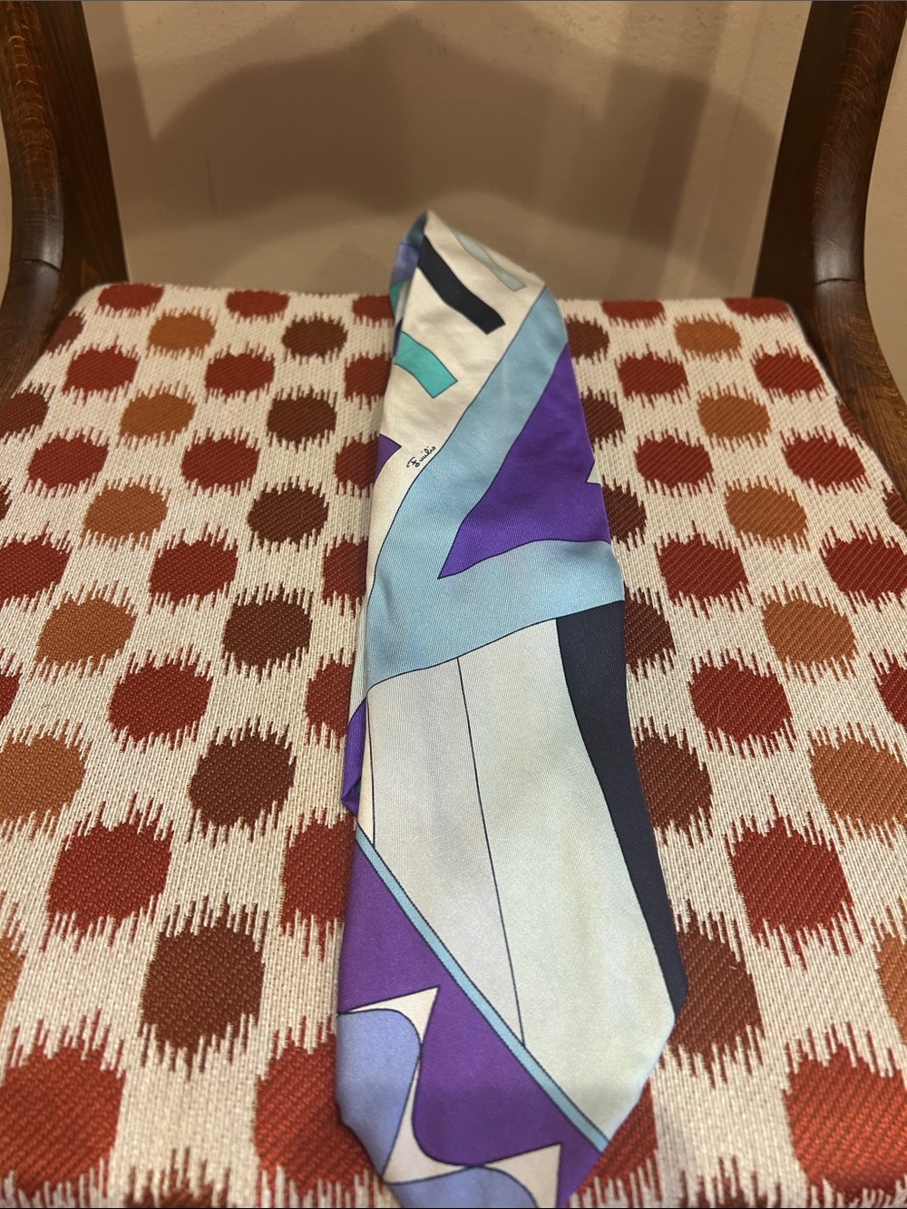 Emilio Pucci Geometric Silk Tie in Purple, Light Blue and Navy